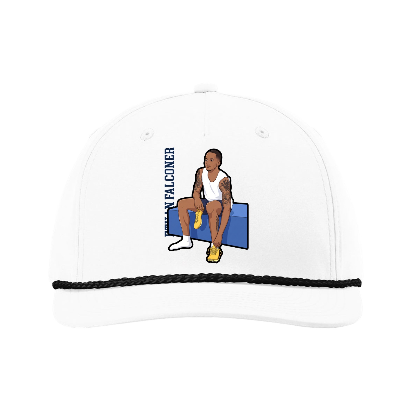 Five-Panel Classic Rope Cap — Name Vertical in White