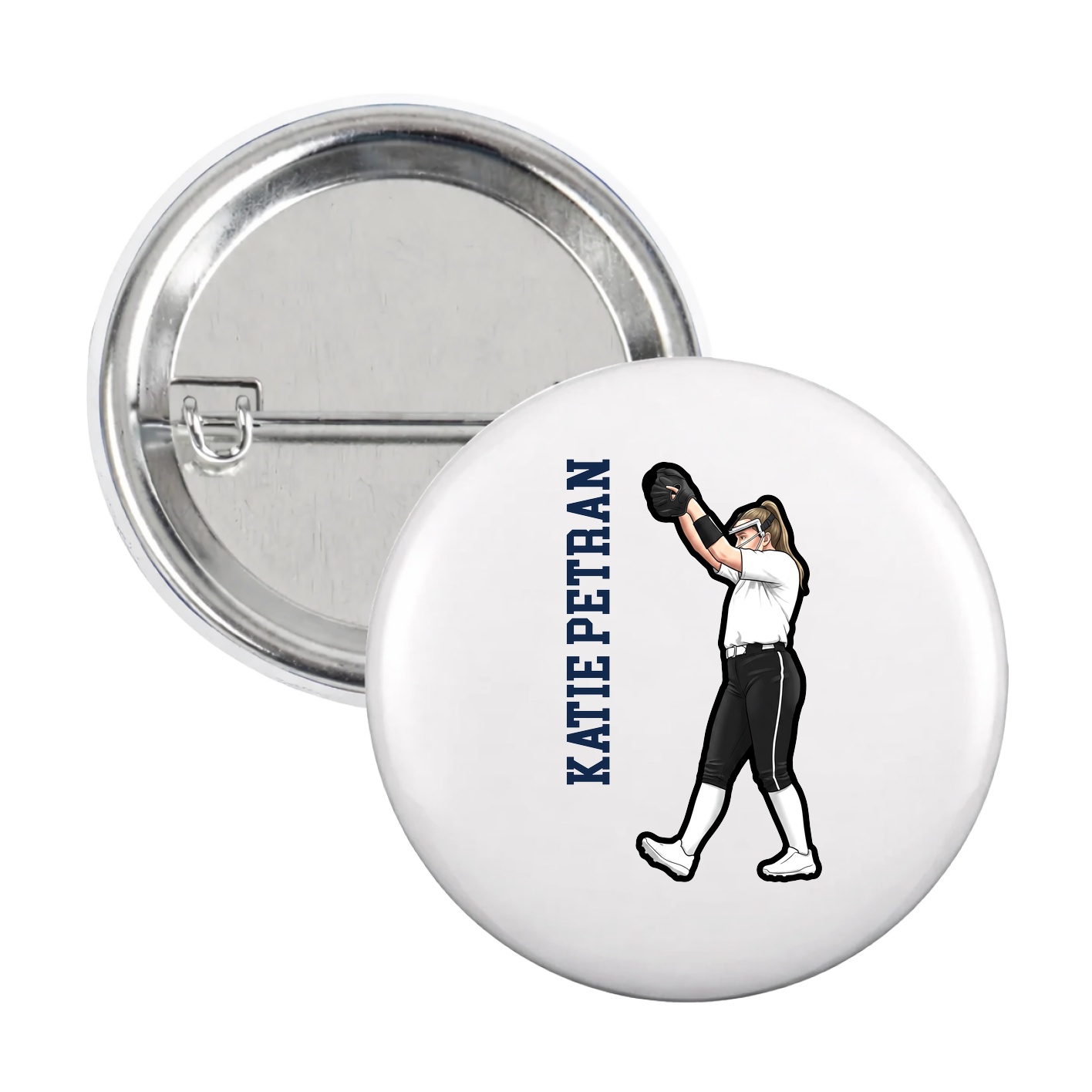 Game Day Button — Name Vertical in White