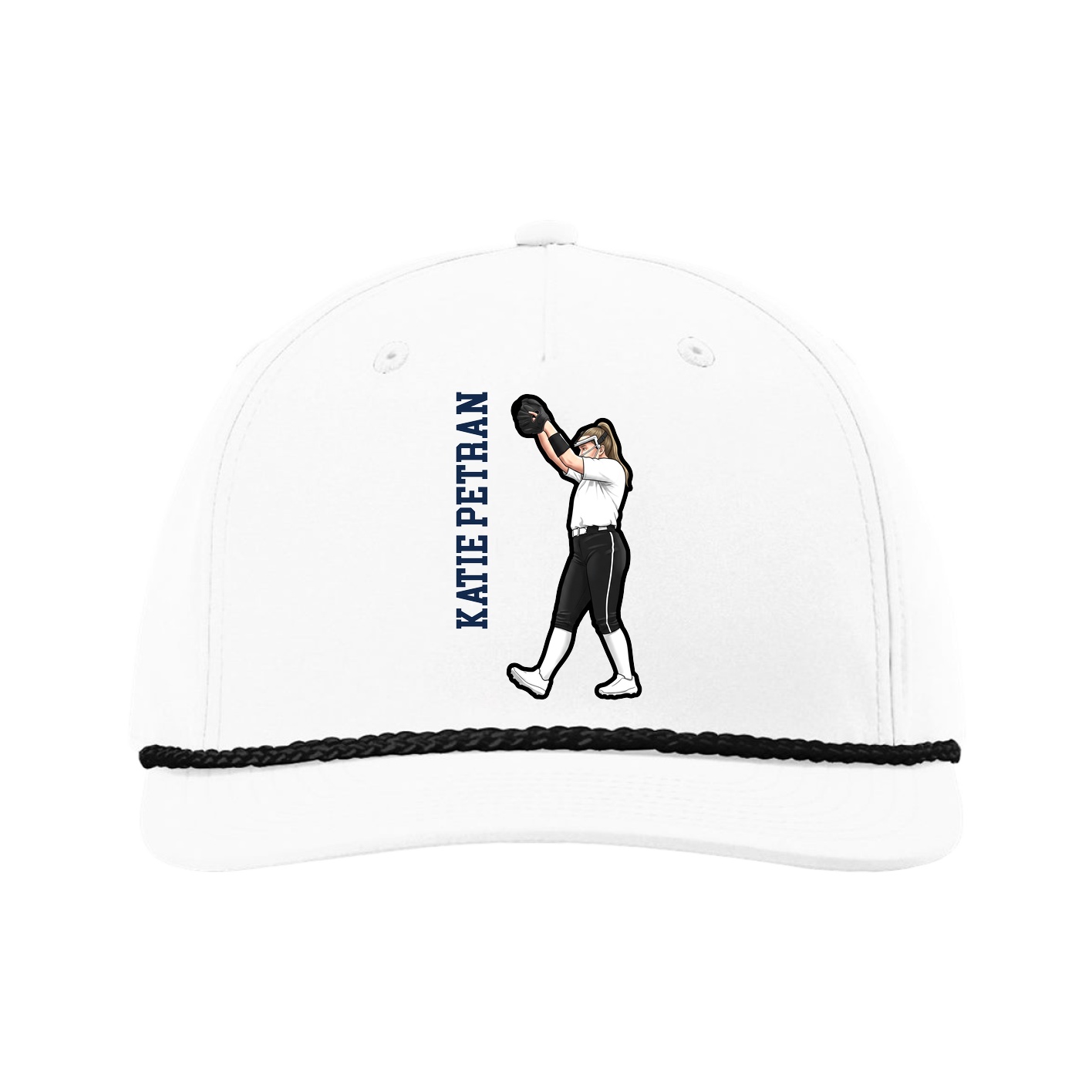 Five-Panel Classic Rope Cap — Name Vertical in White