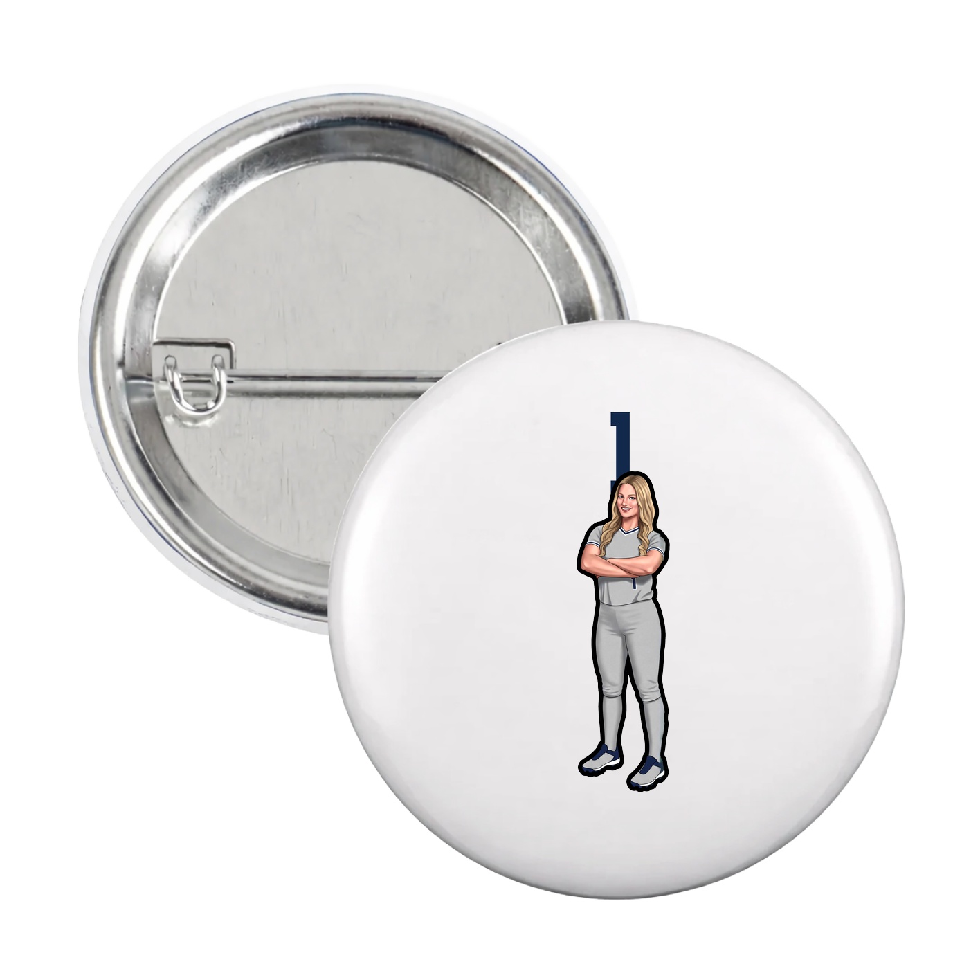 Game Day Button — Number Top in White