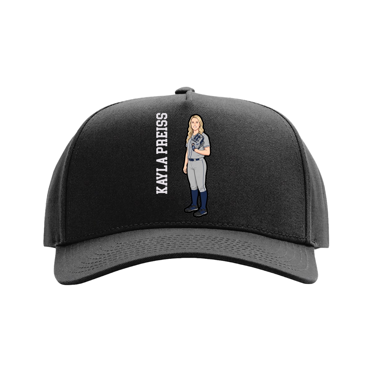 Full Fabric Five-Panel Champ Cap — Name Vertical in Black