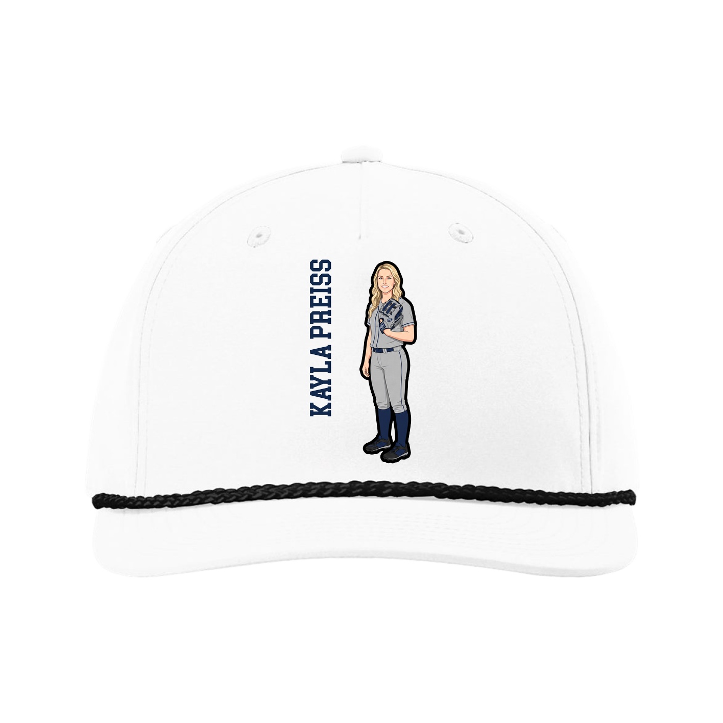 Five-Panel Classic Rope Cap — Name Vertical in White