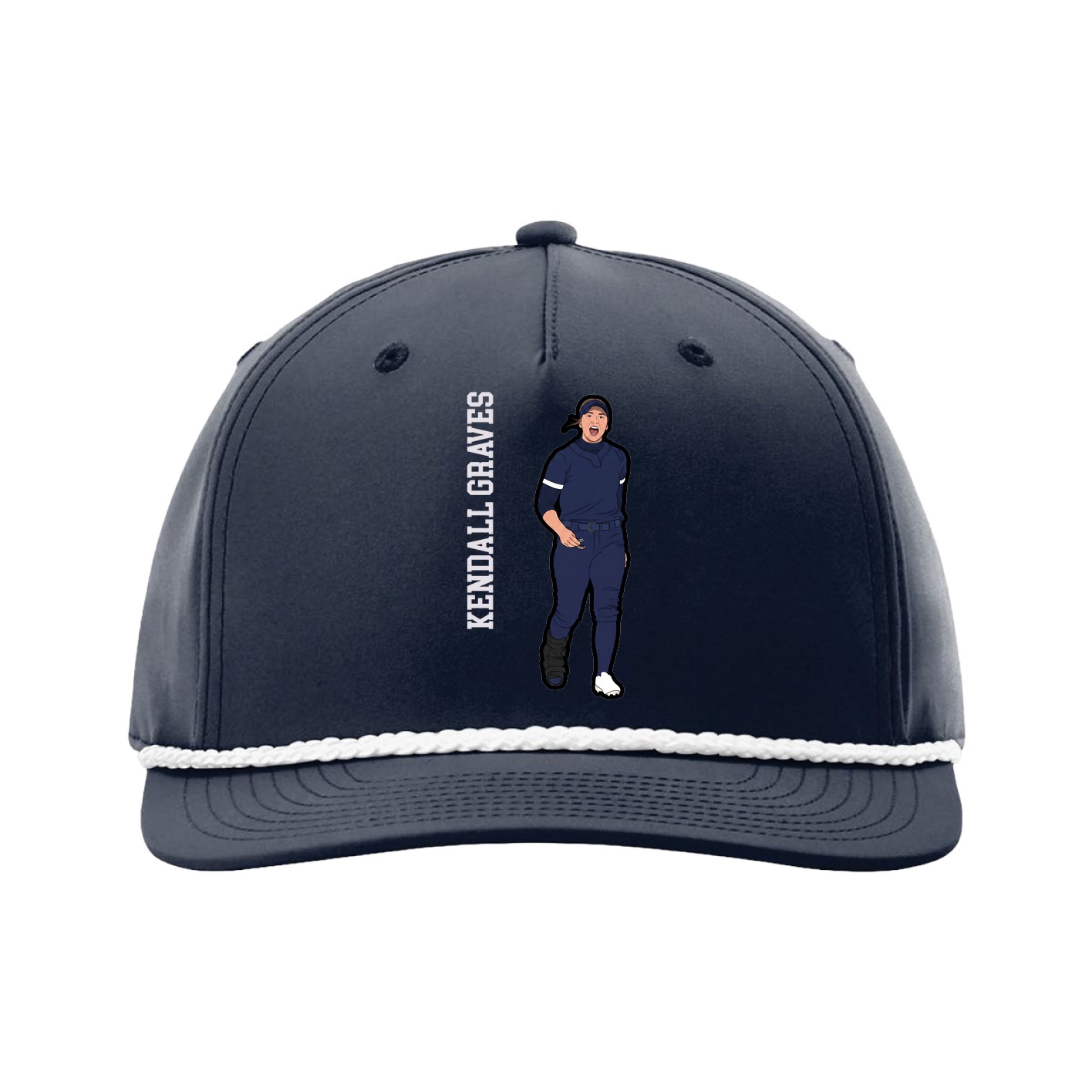 Five-Panel Classic Rope Cap — Name Vertical in Navy