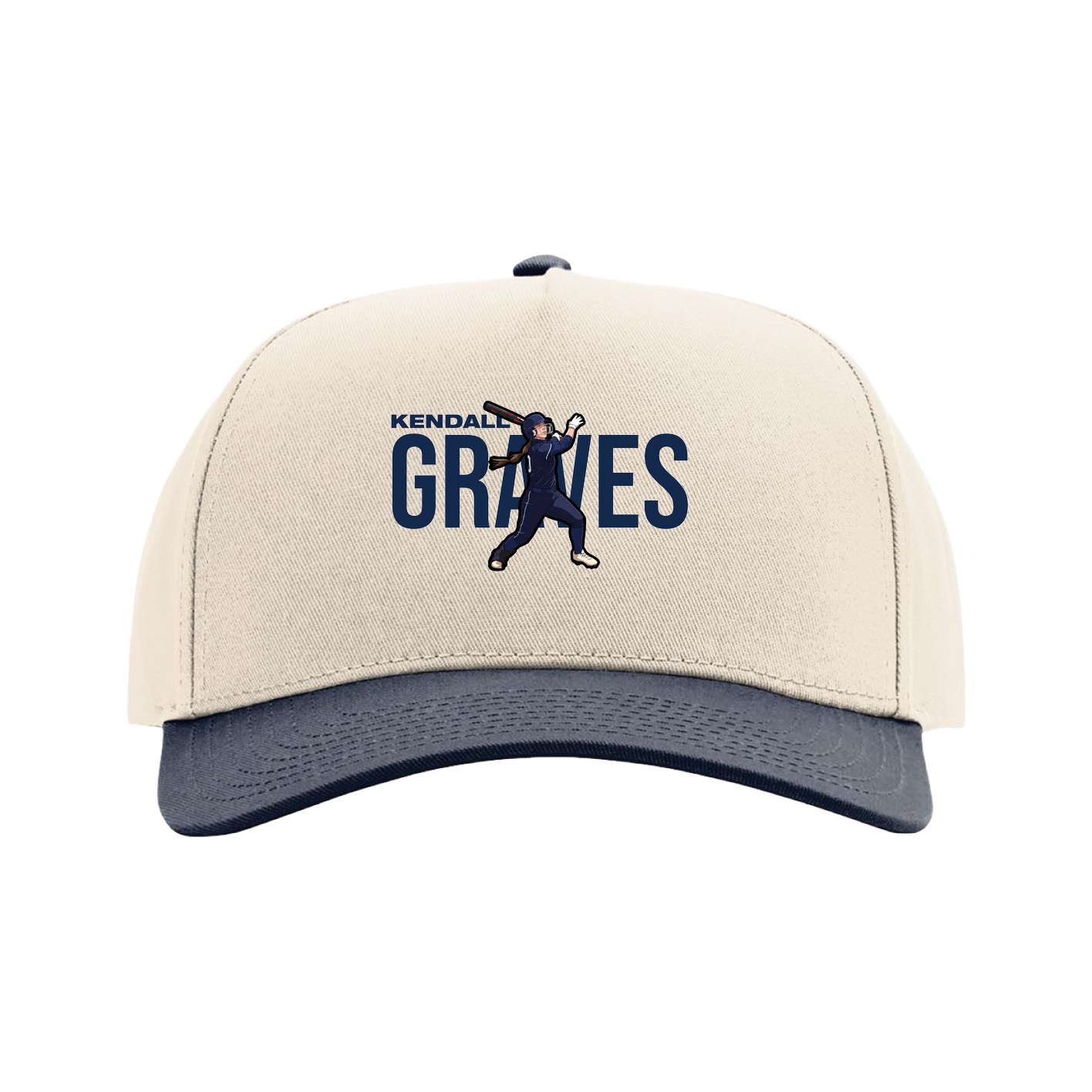 Full Fabric Five-Panel Champ Cap — Player Name in Cream/Navy