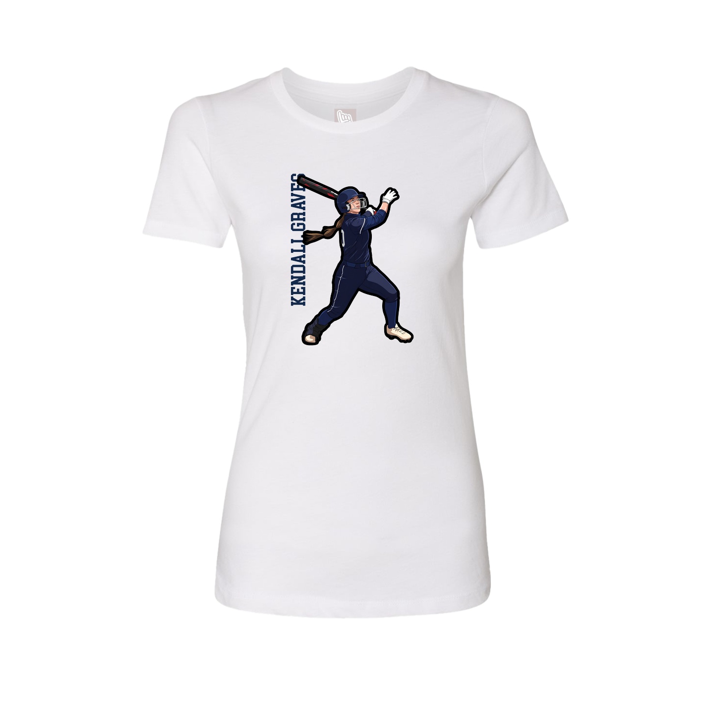 Womens Tee — Name Vertical in White