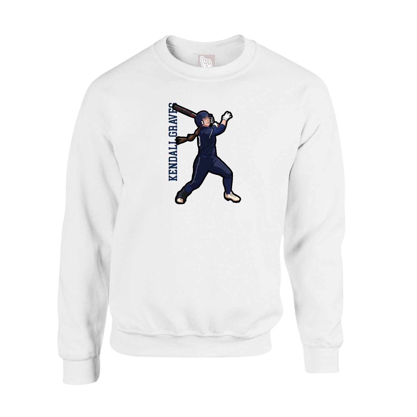 Fleece Crew — Name Vertical in White