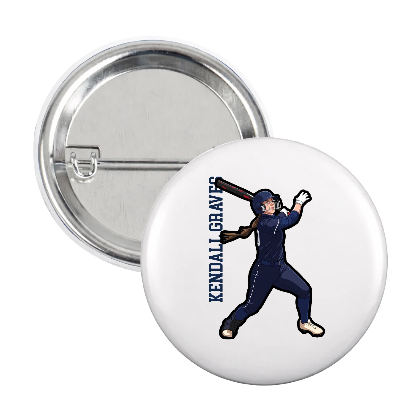 Game Day Button — Name Vertical in White