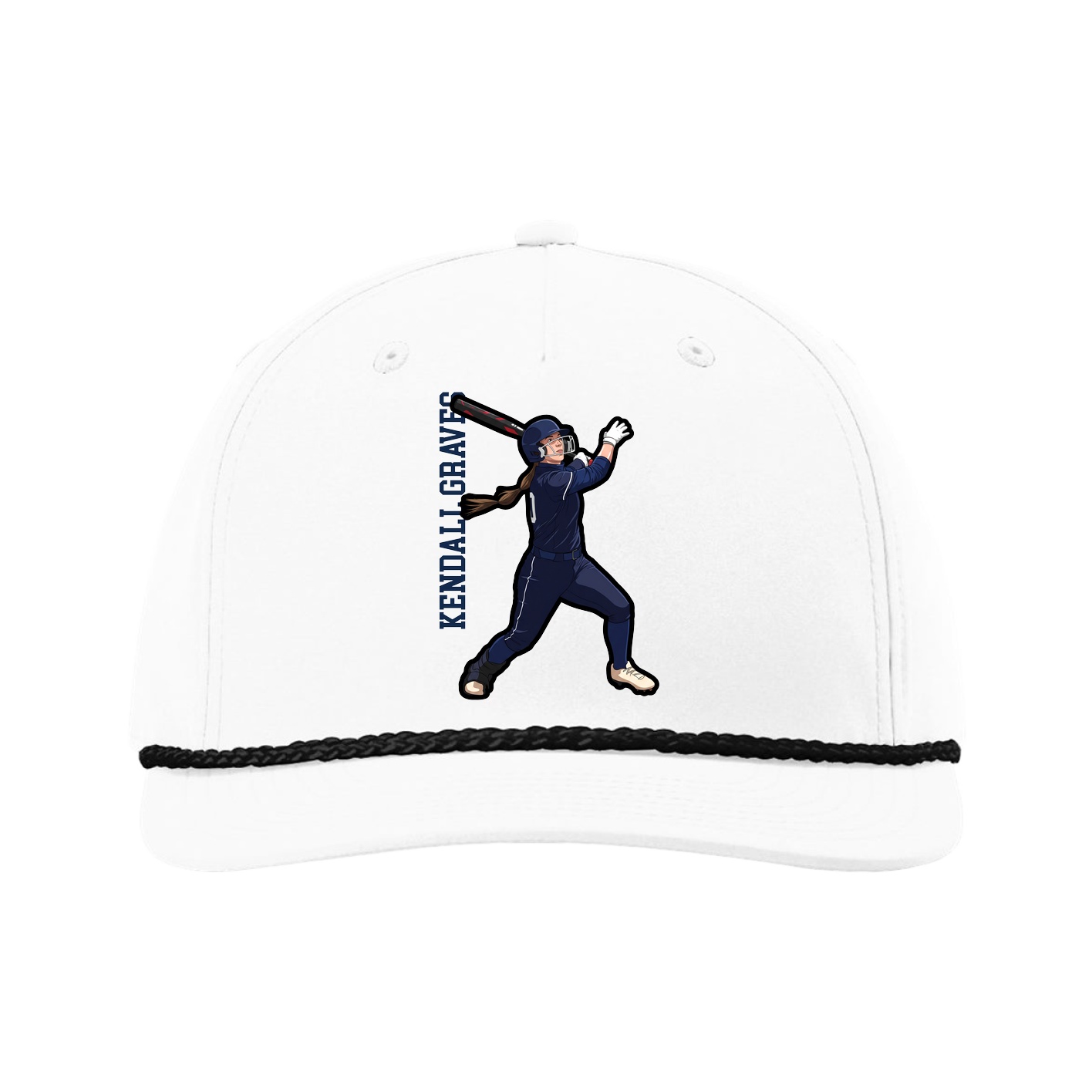 Five-Panel Classic Rope Cap — Name Vertical in White