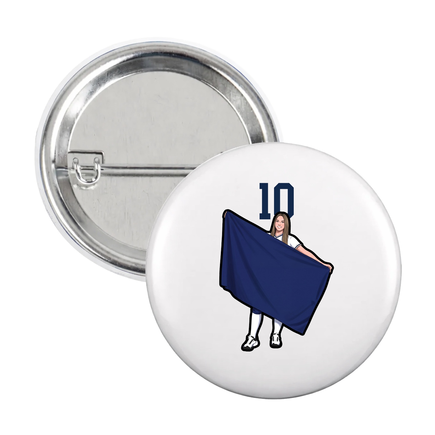 Game Day Button — Number Top in White