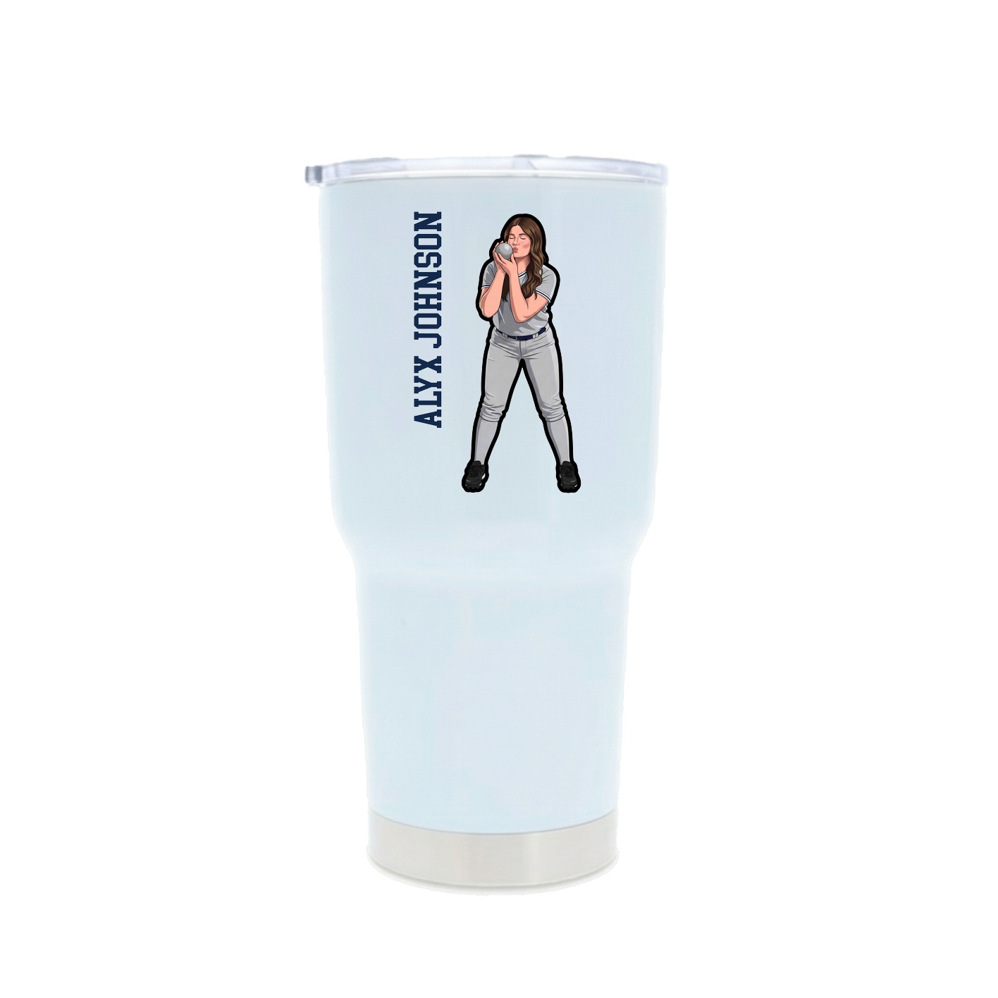 30oz Stainless Steel Tumbler — Name Vertical in White