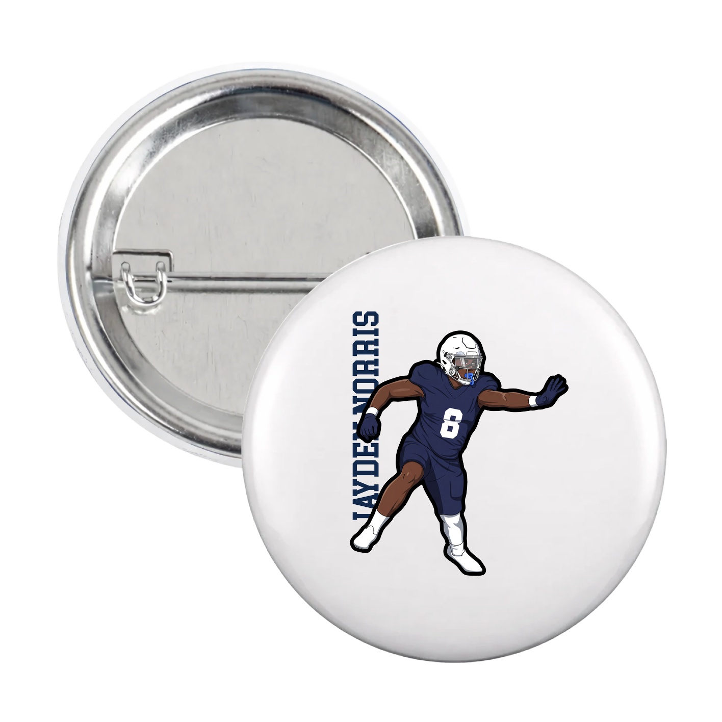 Game Day Button — Name Vertical in White