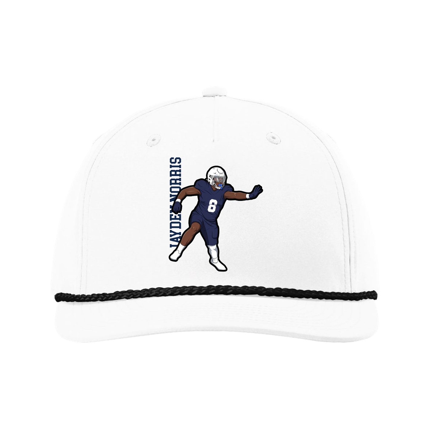 Five-Panel Classic Rope Cap — Name Vertical in White