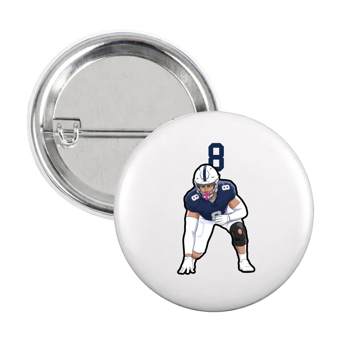 Game Day Button — Number Top in White