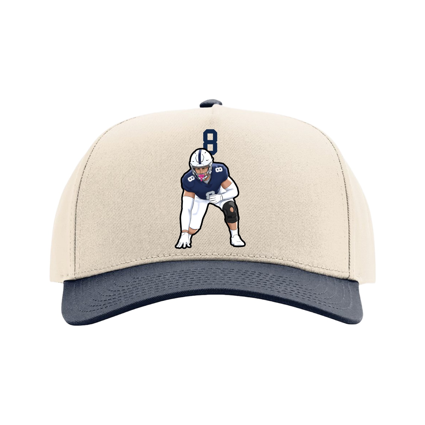 Full Fabric Five-Panel Champ Cap — Number Top in Cream/Navy