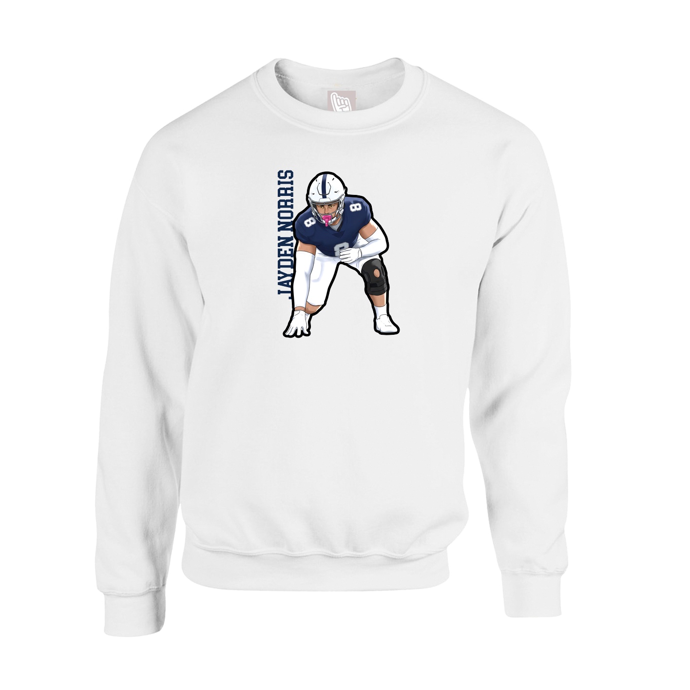 Fleece Crew — Name Vertical in White