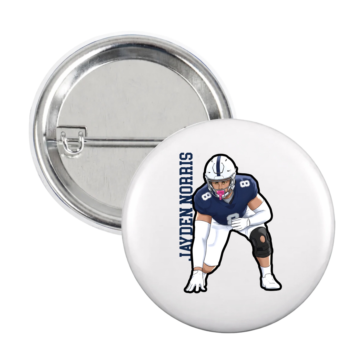 Game Day Button — Name Vertical in White