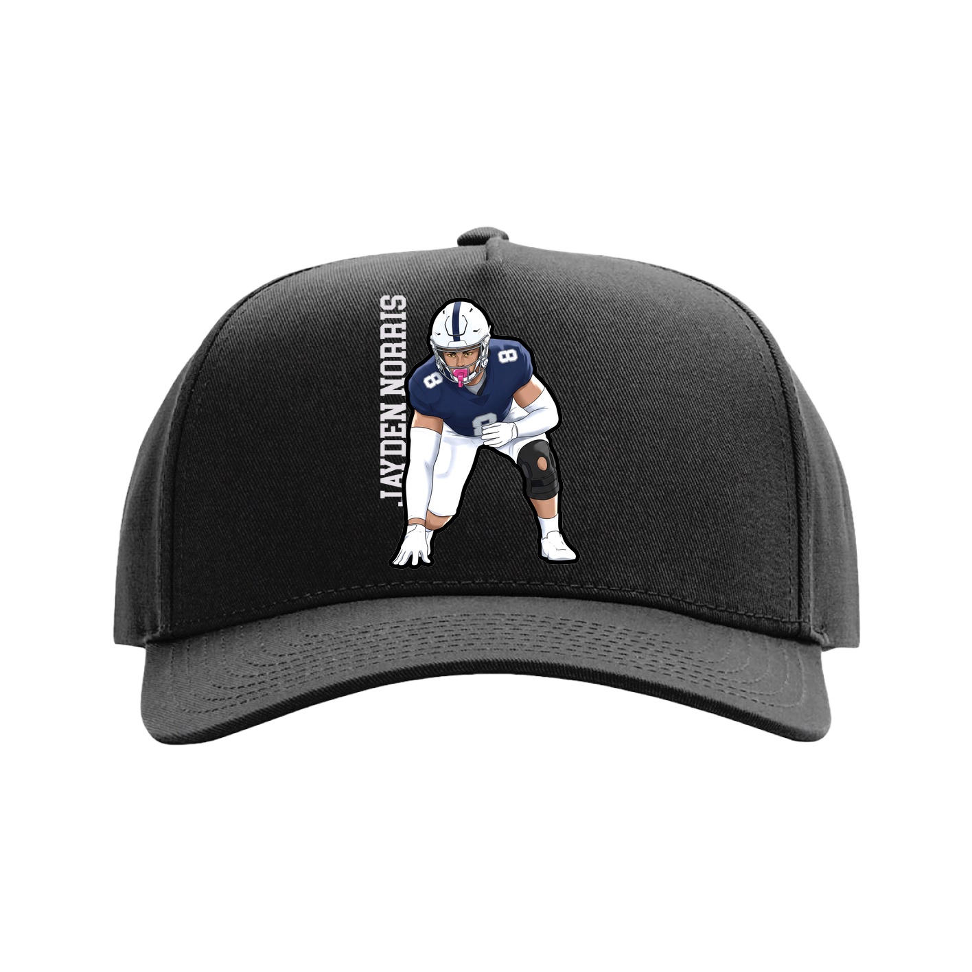 Full Fabric Five-Panel Champ Cap — Name Vertical in Black