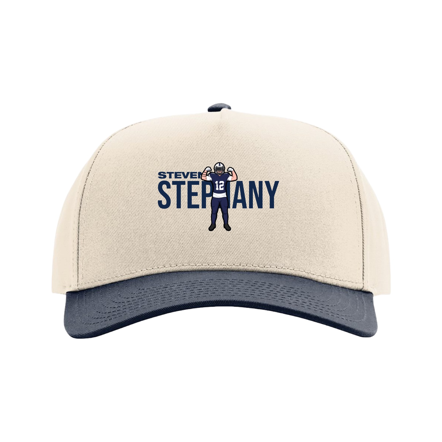 Full Fabric Five-Panel Champ Cap — Player Name in Cream/Navy