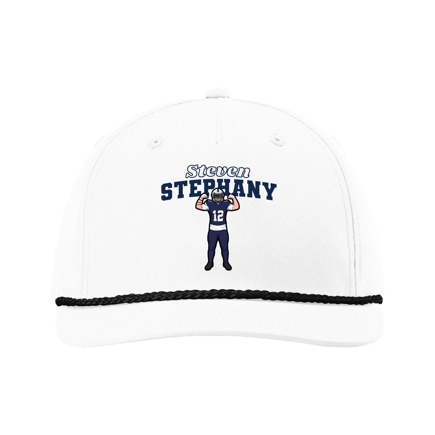 Five-Panel Classic Rope Cap — Name Arch in White