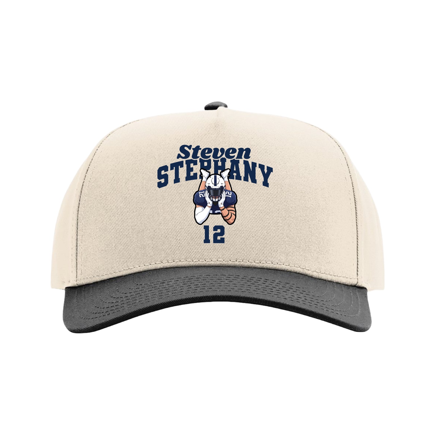 Full Fabric Five-Panel Champ Cap — Signature Arch in Cream/Black