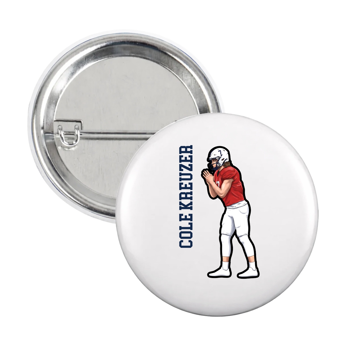 Game Day Button — Name Vertical in White