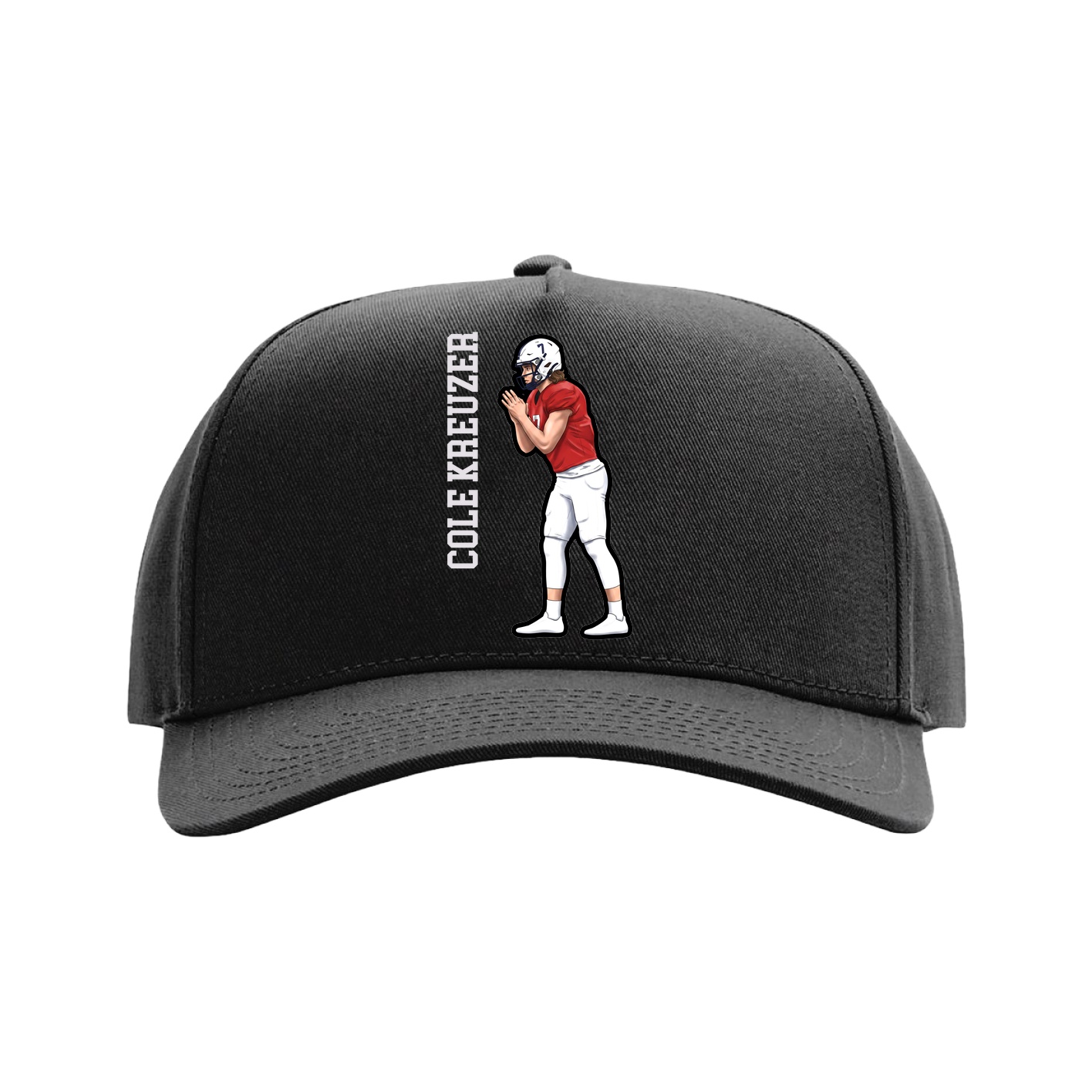 Full Fabric Five-Panel Champ Cap — Name Vertical in Black