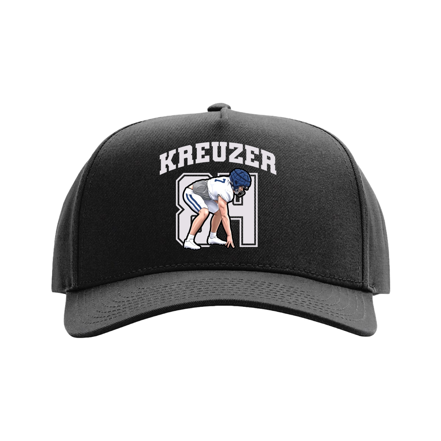 Full Fabric Five-Panel Champ Cap — Number in Black