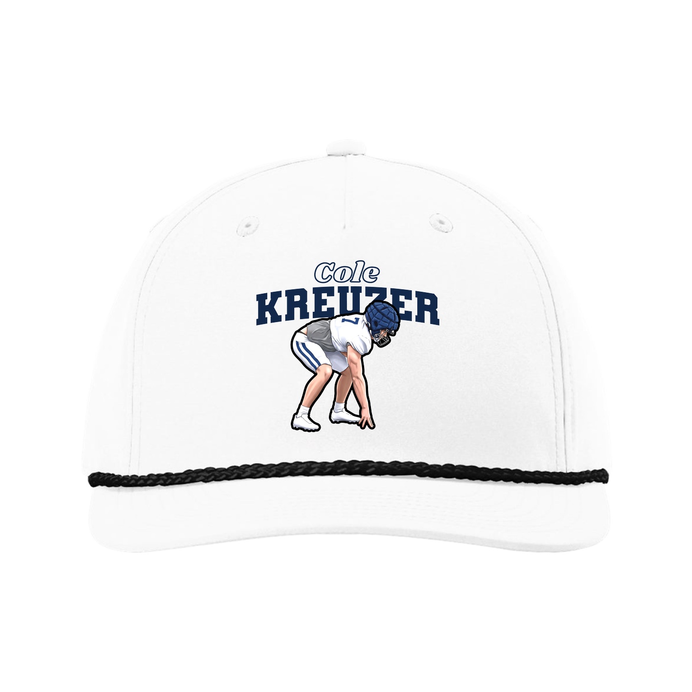 Five-Panel Classic Rope Cap — Name Arch in White