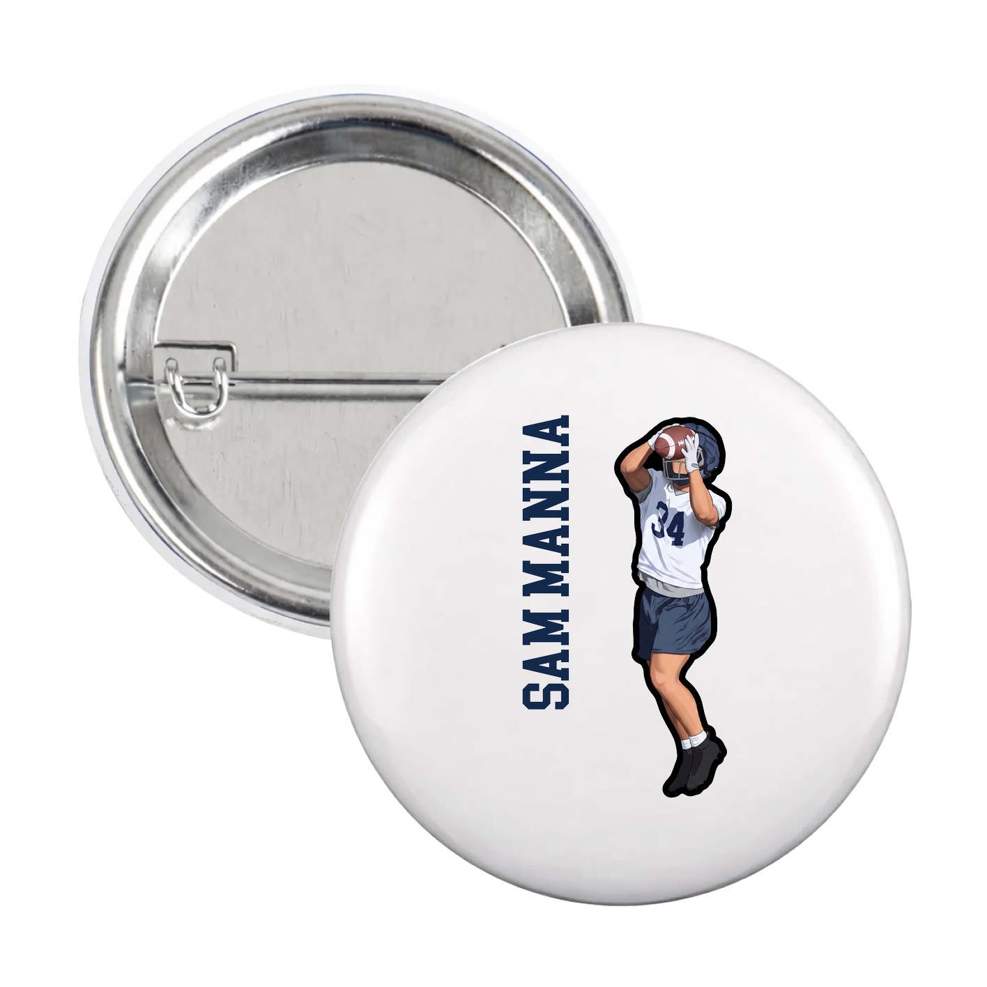 Game Day Button — Name Vertical in White