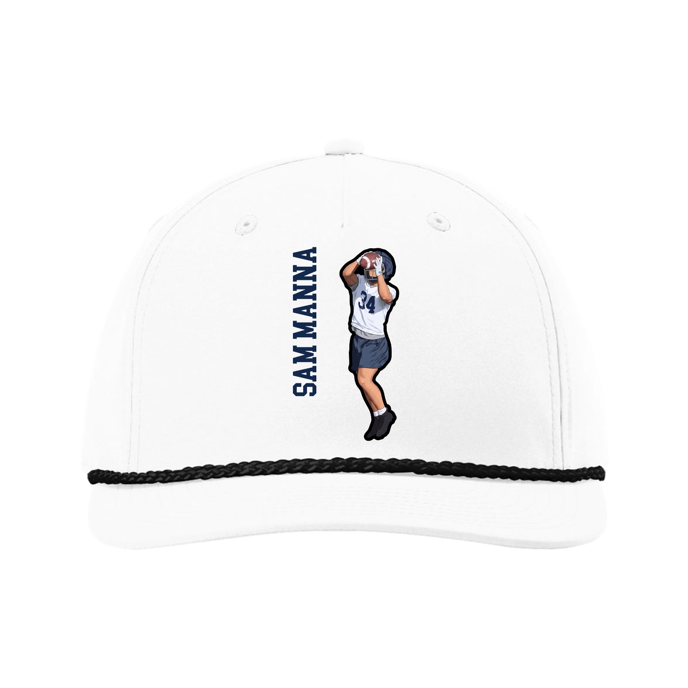 Five-Panel Classic Rope Cap — Name Vertical in White