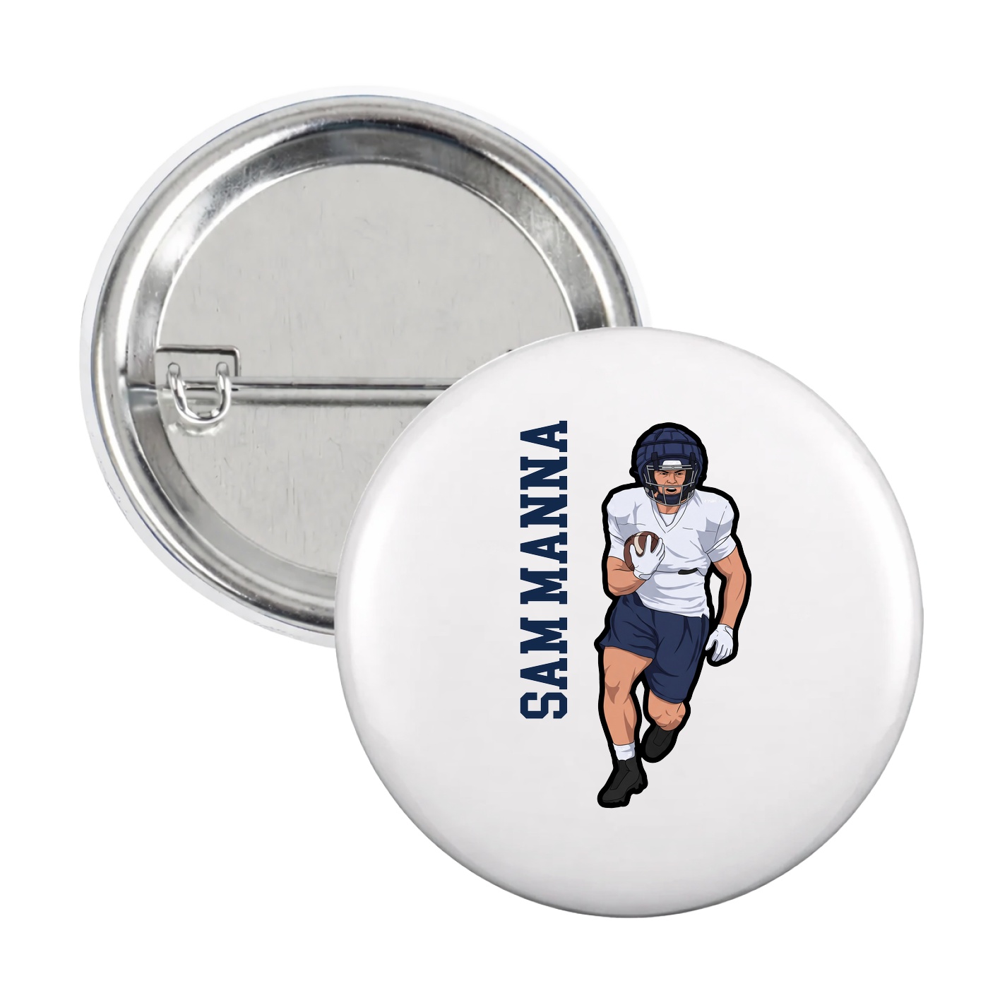Game Day Button — Name Vertical in White