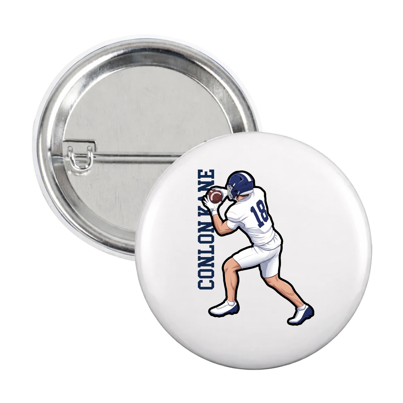 Game Day Button — Name Vertical in White