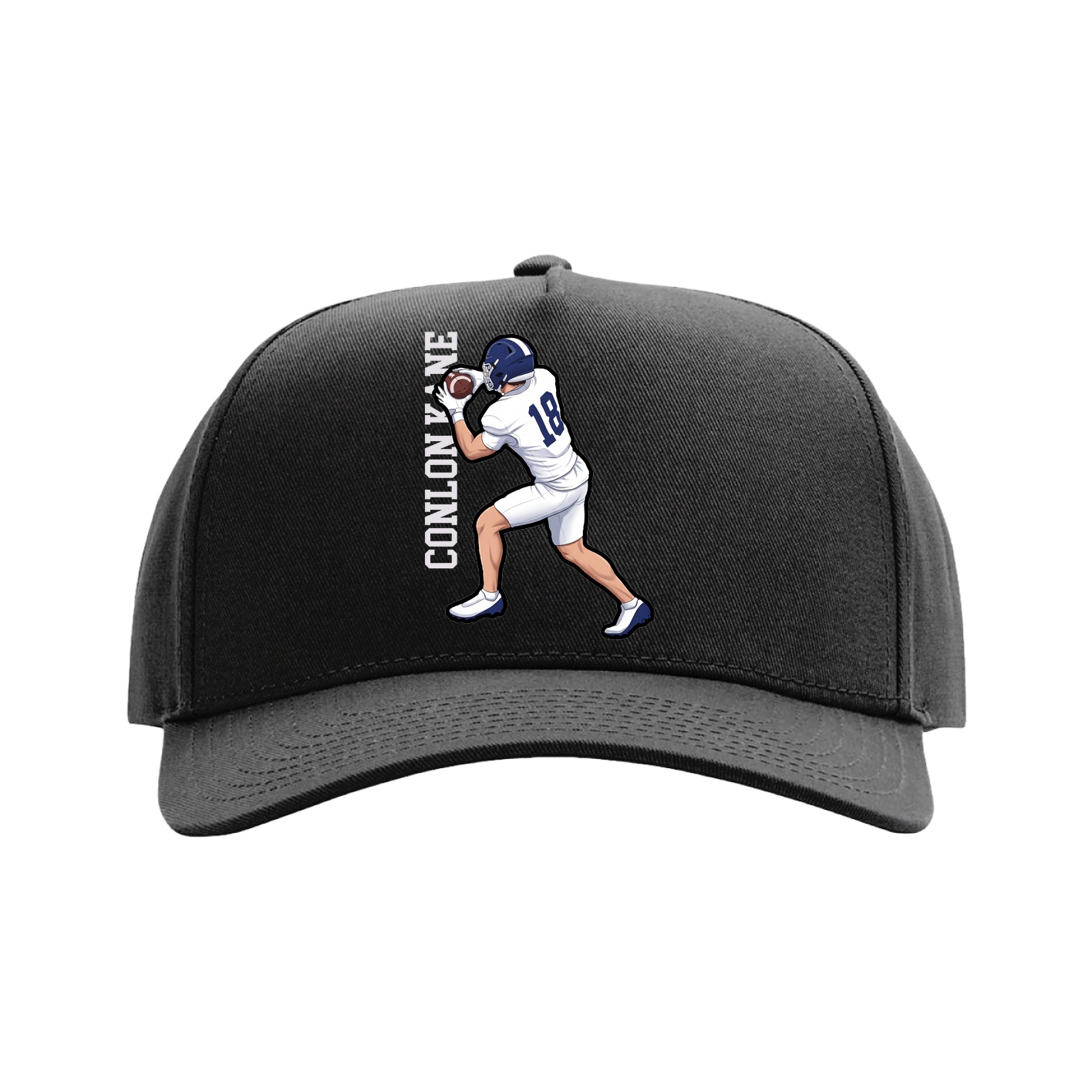 Full Fabric Five-Panel Champ Cap — Name Vertical in Black