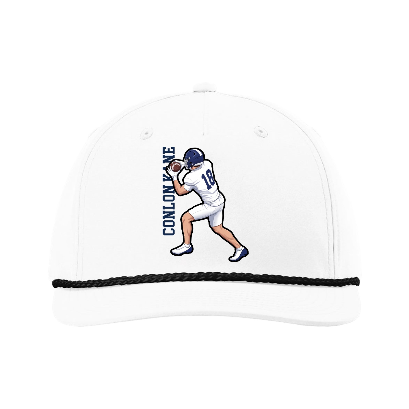 Five-Panel Classic Rope Cap — Name Vertical in White