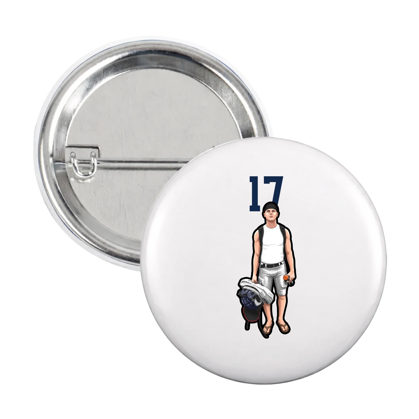 Game Day Button — Number Top in White