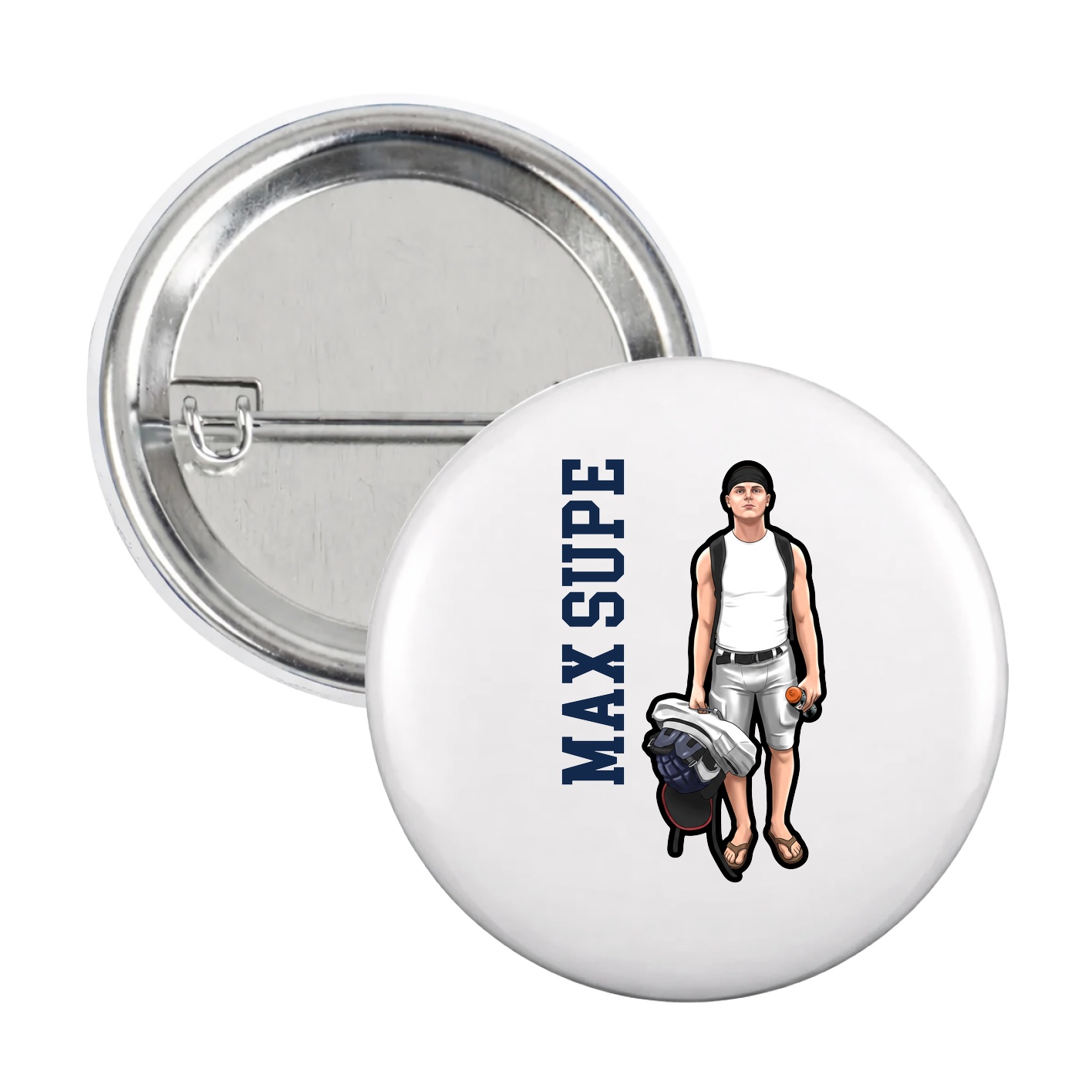 Game Day Button — Name Vertical in White