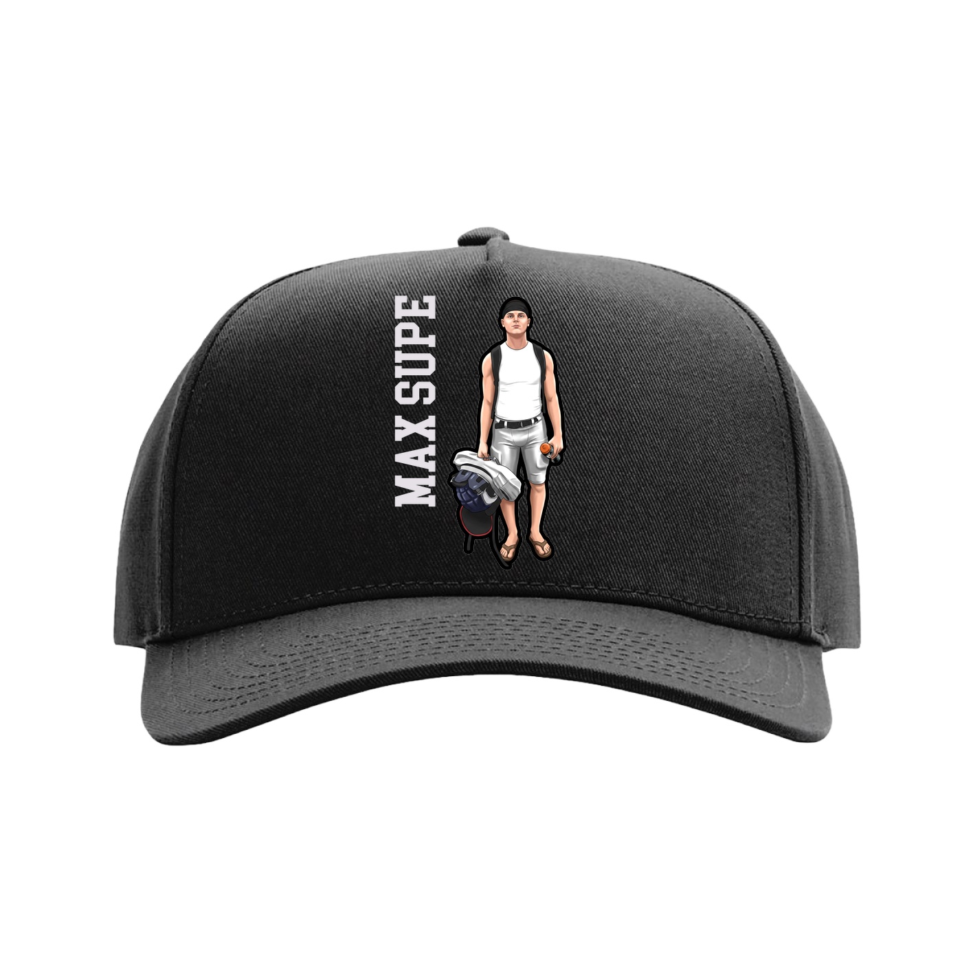 Full Fabric Five-Panel Champ Cap — Name Vertical in Black