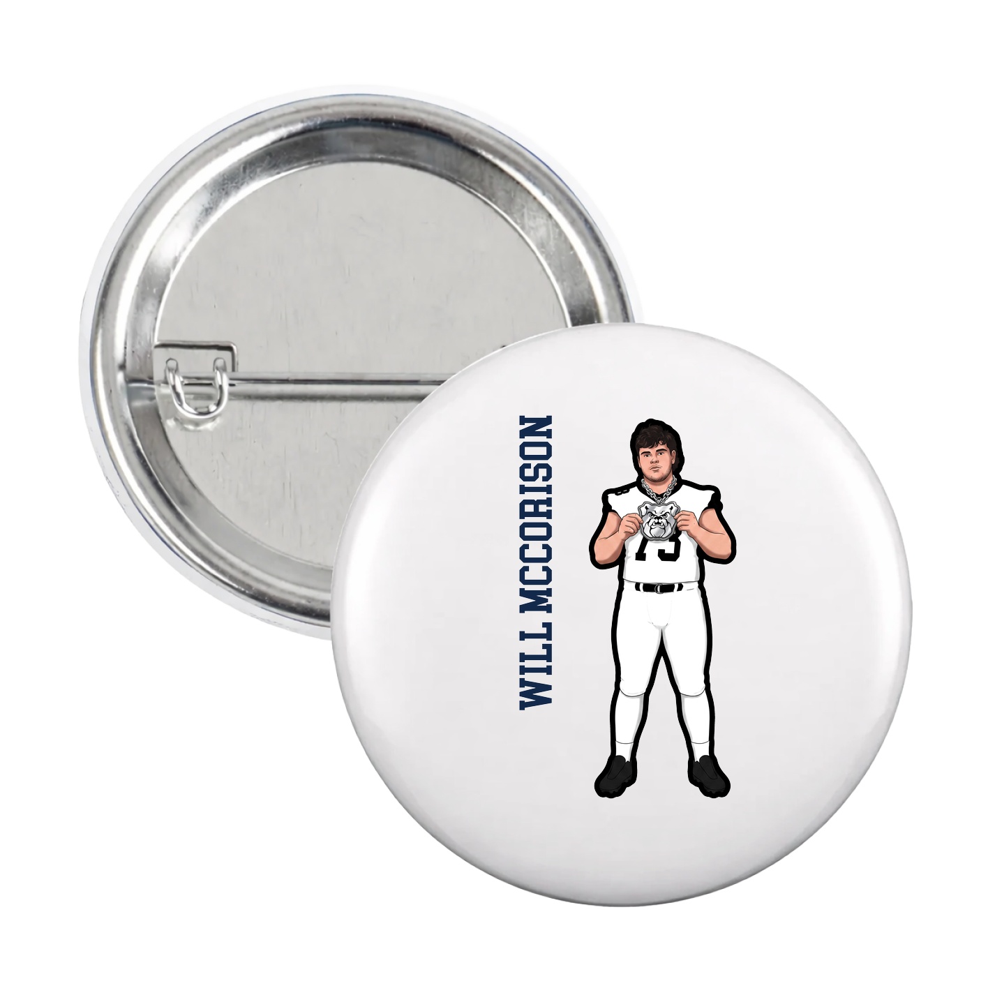 Game Day Button — Name Vertical in White