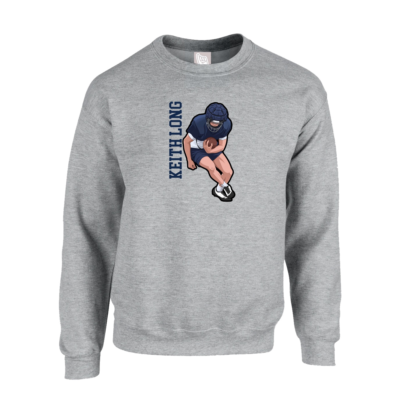 Fleece Crew — Name Vertical in Grey