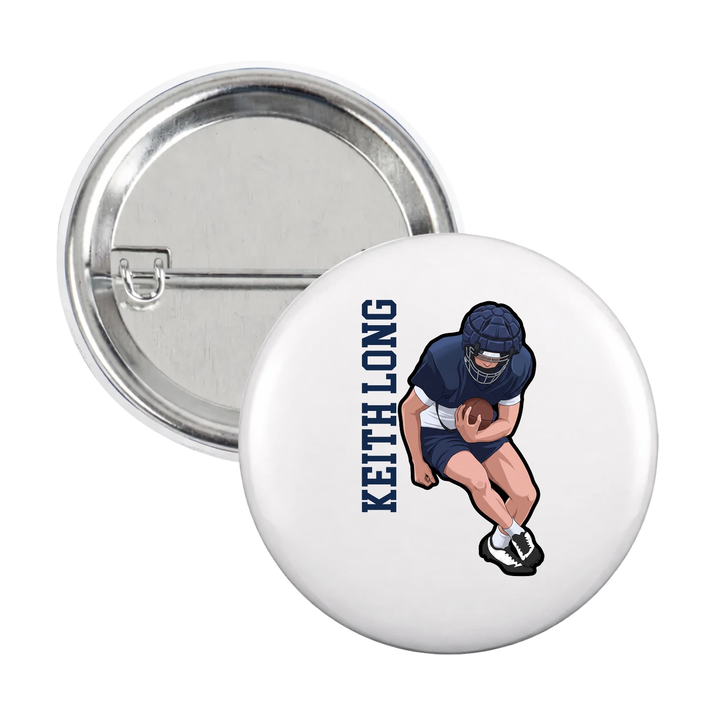 Game Day Button — Name Vertical in White