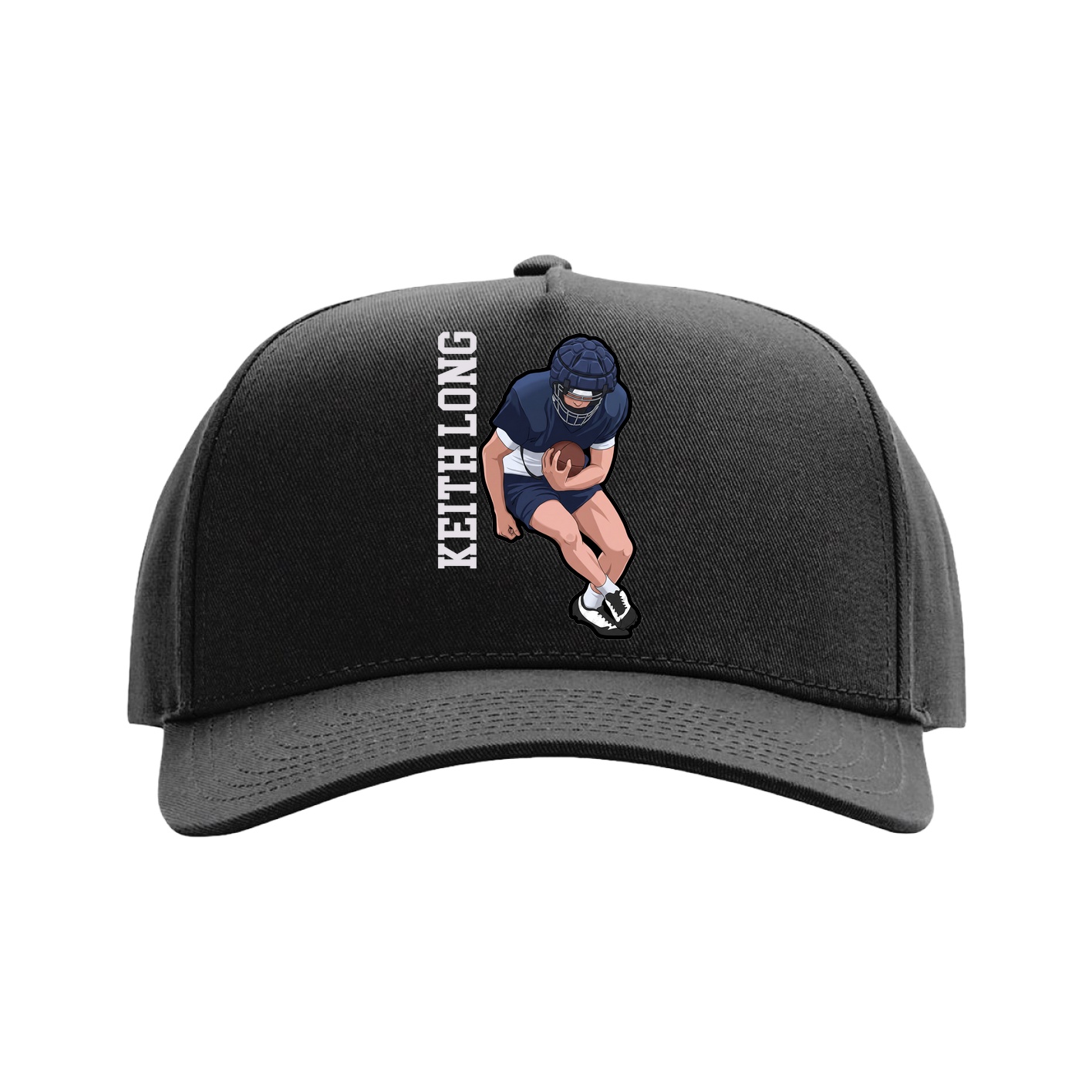 Full Fabric Five-Panel Champ Cap — Name Vertical in Black