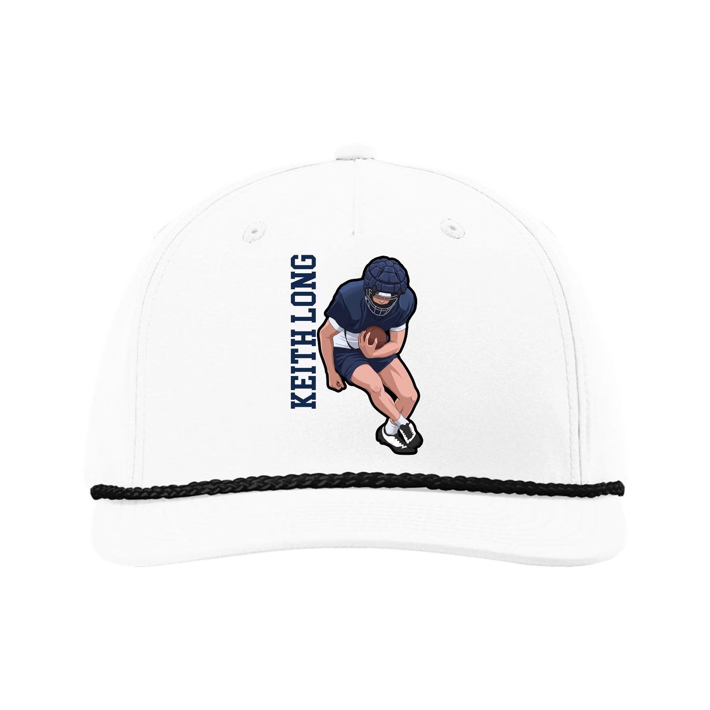 Five-Panel Classic Rope Cap — Name Vertical in White