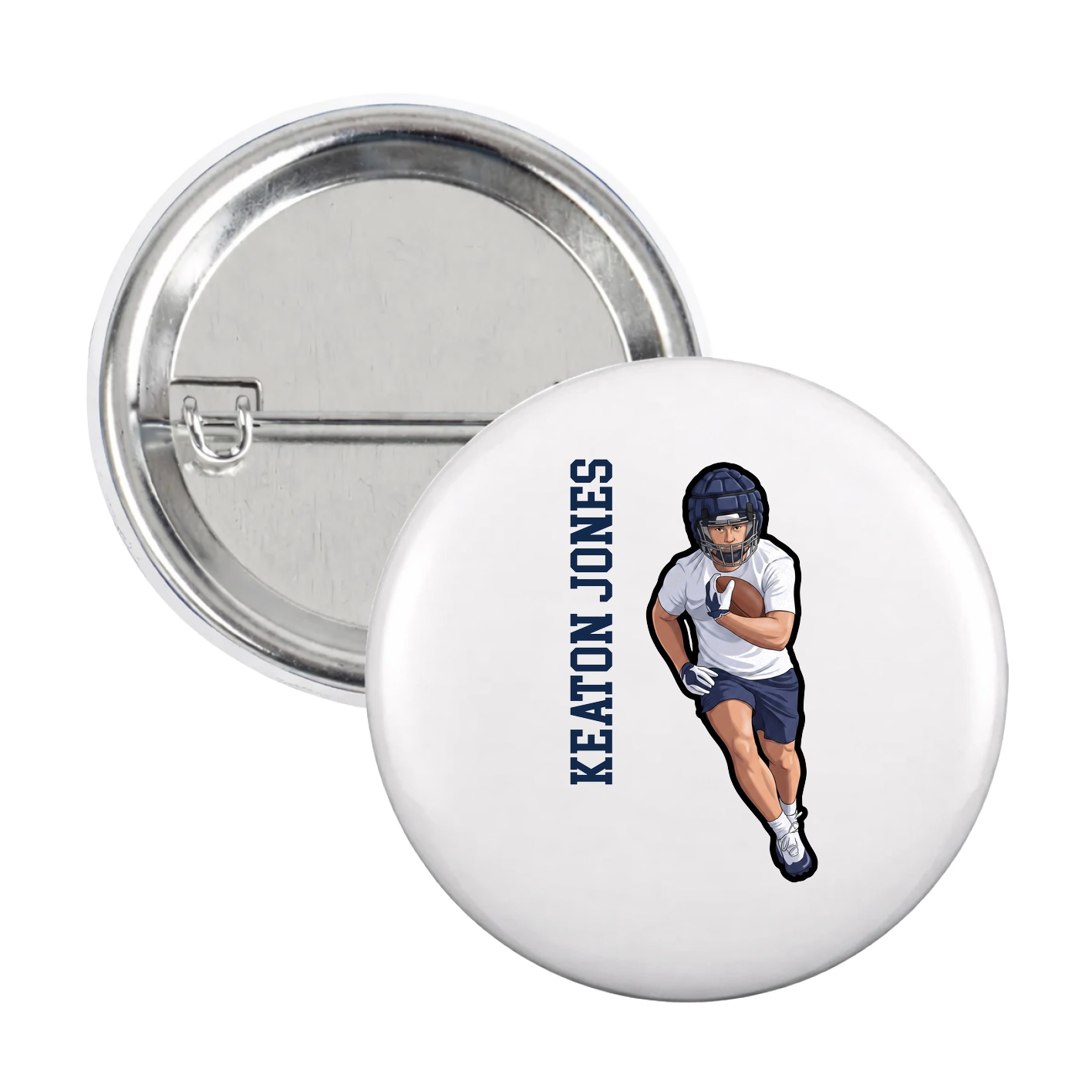 Game Day Button — Name Vertical in White