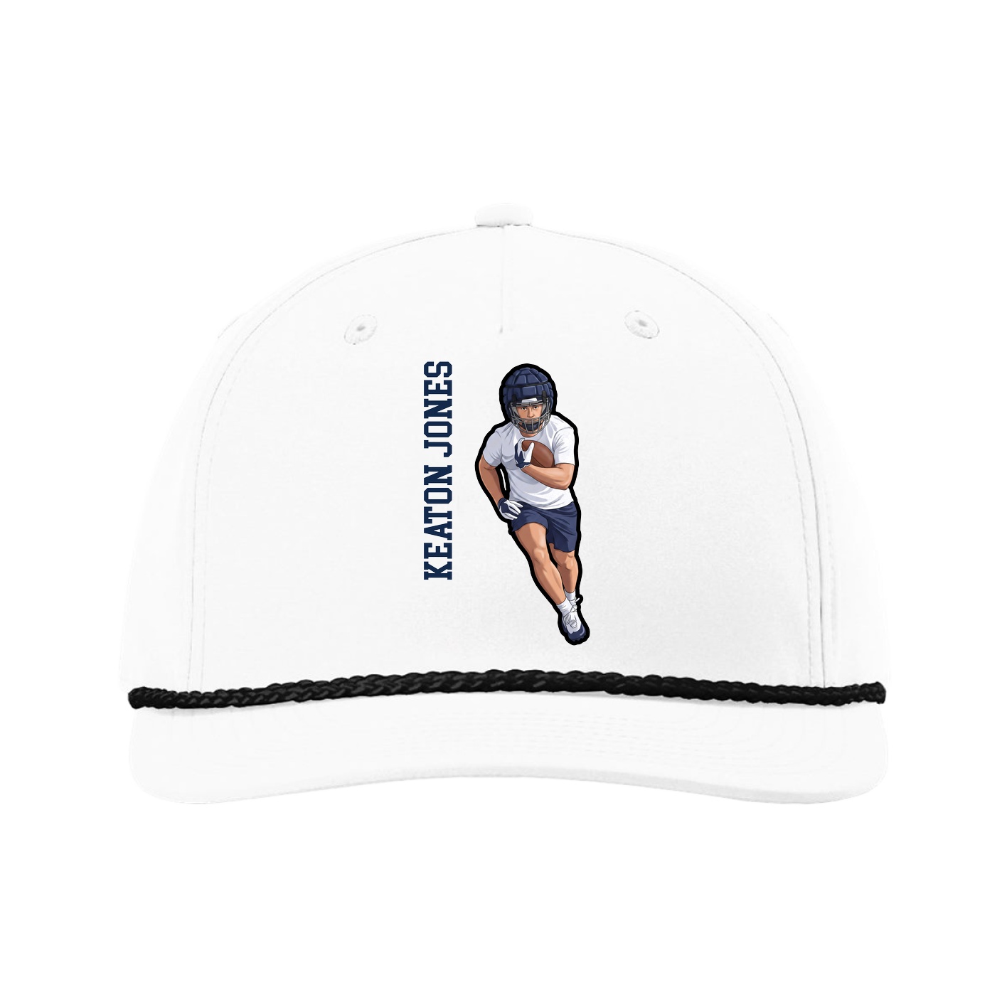Five-Panel Classic Rope Cap — Name Vertical in White