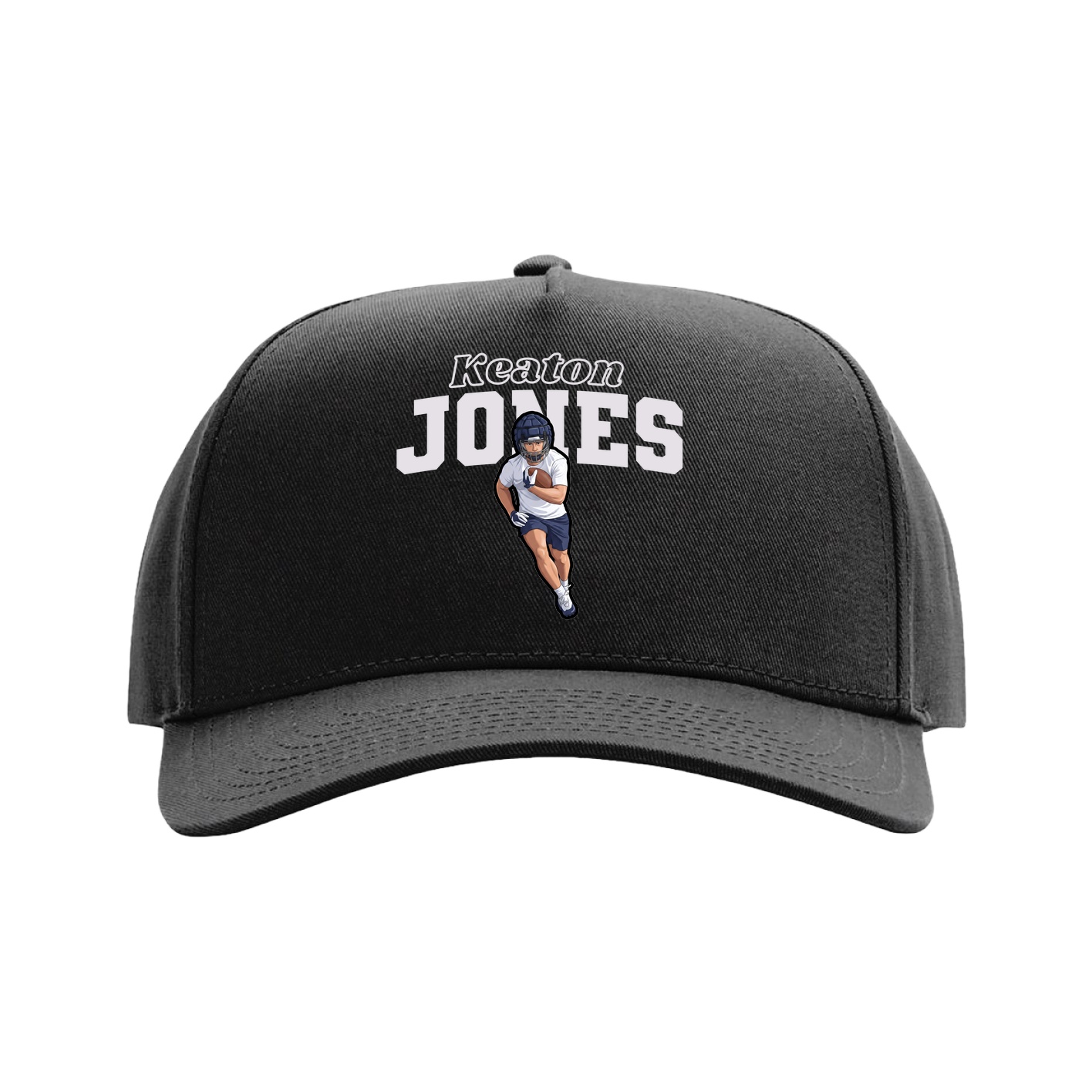 Full Fabric Five-Panel Champ Cap — Name Arch in Black