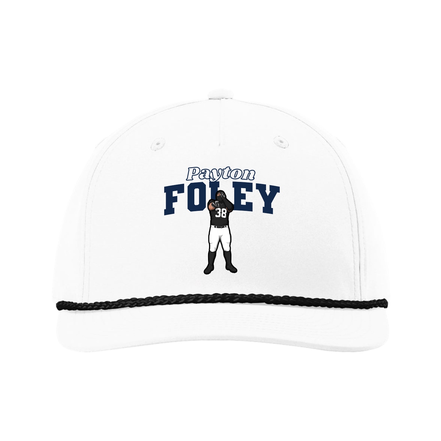 Five-Panel Classic Rope Cap — Name Arch in White