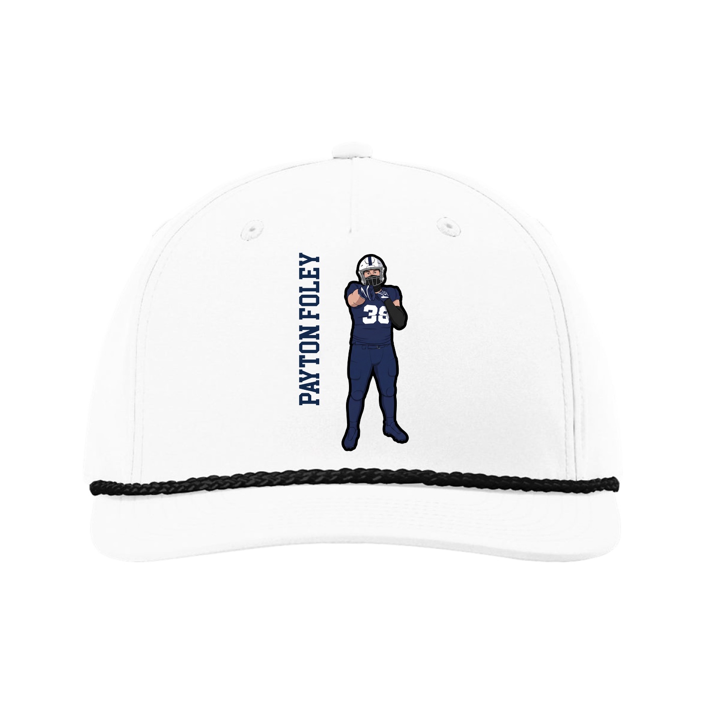 Five-Panel Classic Rope Cap — Name Vertical in White