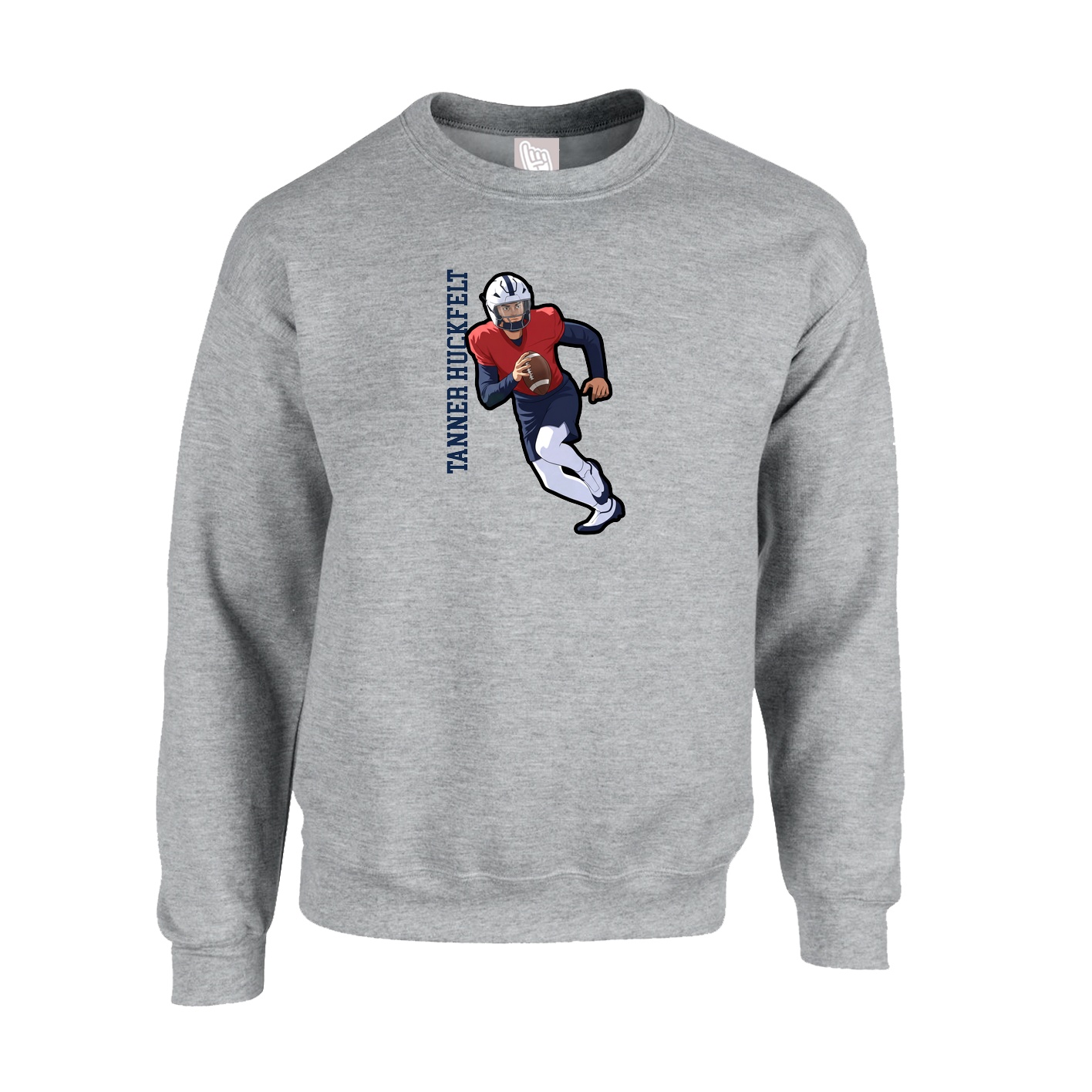 Fleece Crew — Name Vertical in Grey