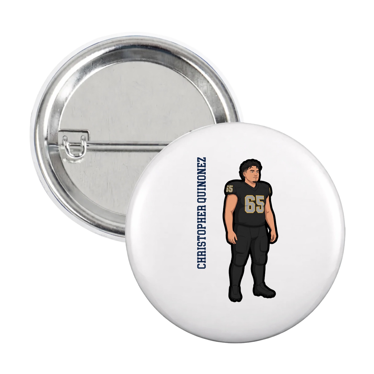 Game Day Button — Name Vertical in White