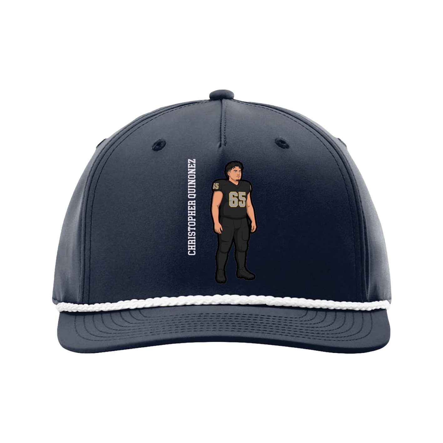 Five-Panel Classic Rope Cap — Name Vertical in Navy